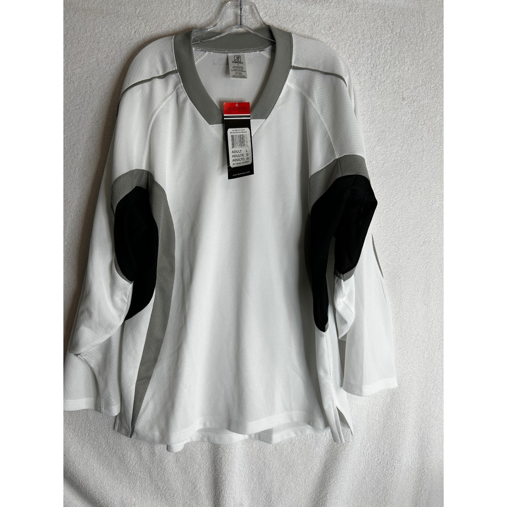 Kamazu Hockey Jersey Adult Large White Silver Black Mesh Practice Shirt NWT